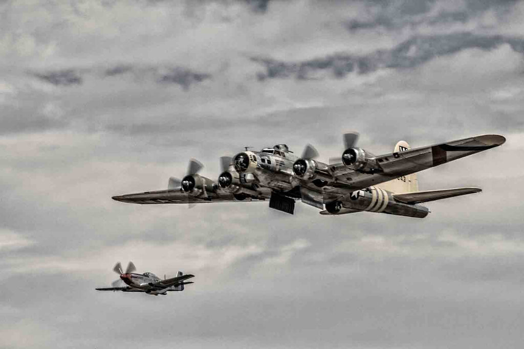 B-17 Flying Fortress with P-51 Mustang escort
