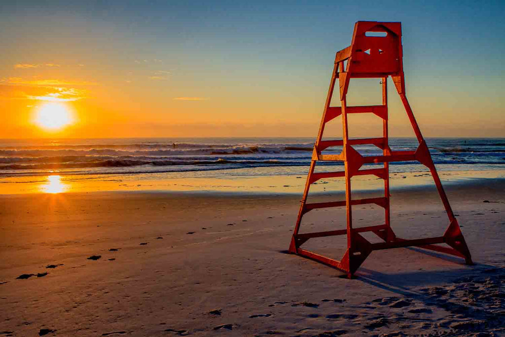 Lifeguard stand at sunrise