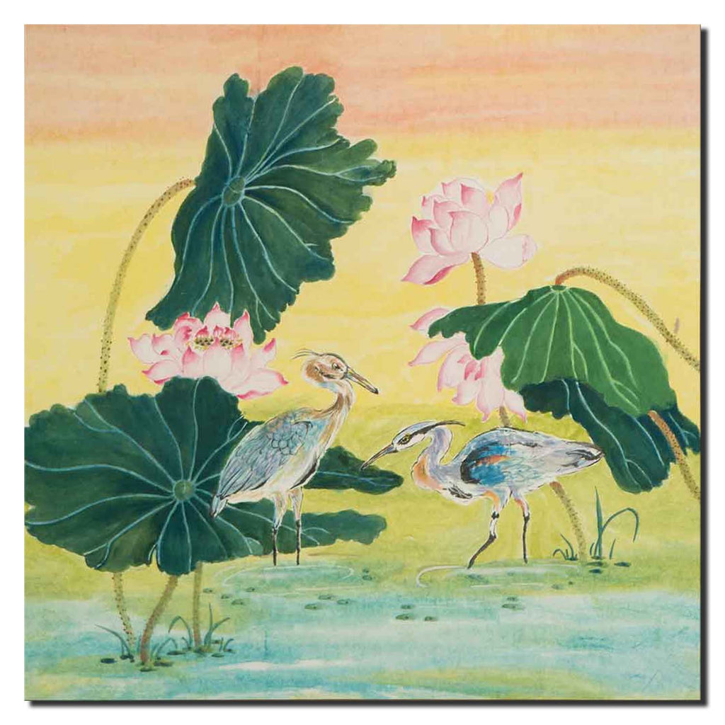 Herons in Lotus Pond I