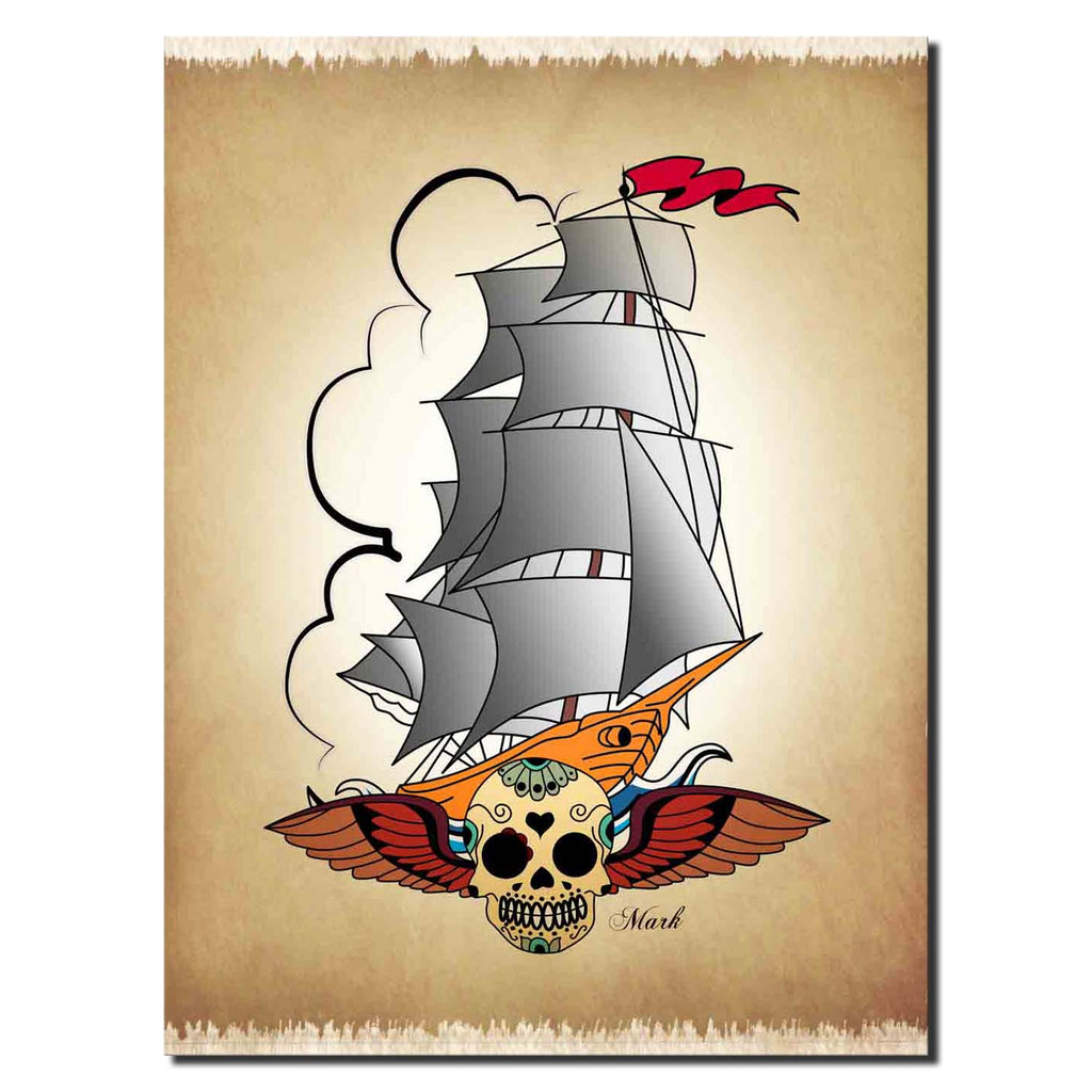 Old Ship Tattoo Skull II